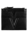 V Leather Card Wallet Black - VERSACE - BALAAN 1