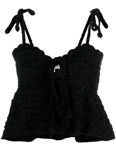 Crochet Velvet Peplum Sleeveless Black - GANNI - BALAAN 1