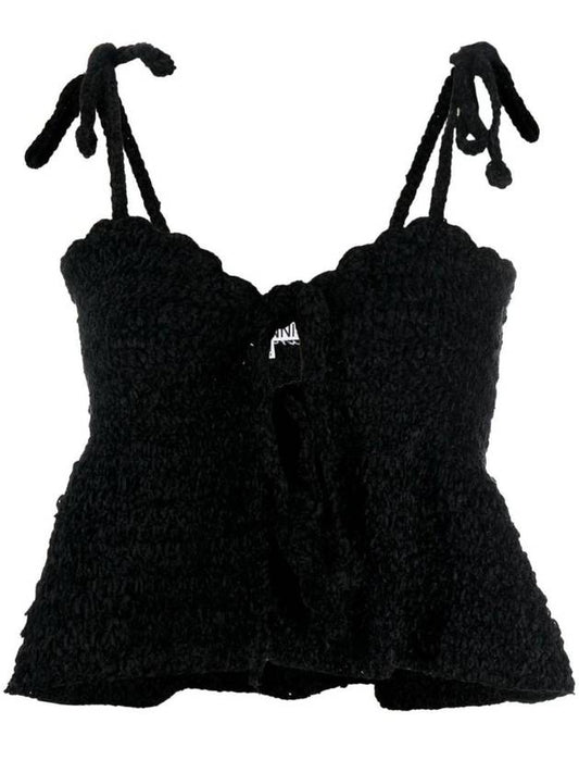 Crochet Velvet Peplum Sleeveless Black - GANNI - BALAAN 1