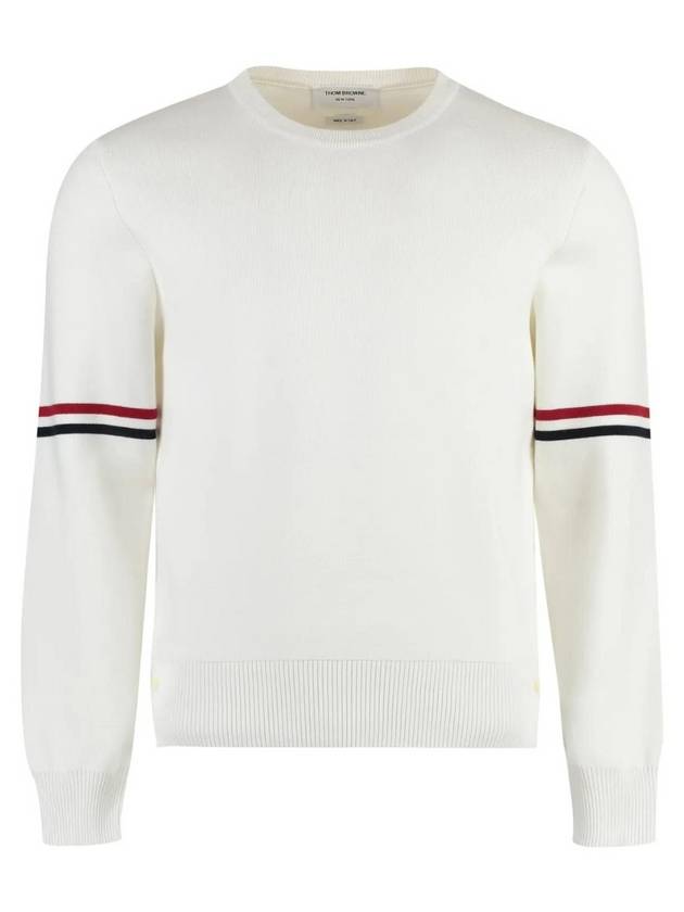 Men's Milan Stitch Armband Crew Neck Knit Top White - THOM BROWNE - BALAAN 2