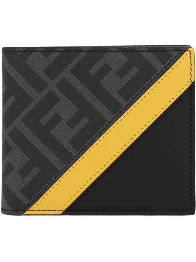 FF Pattern Leather Half Wallet Black Yellow - FENDI - BALAAN 1