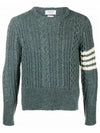 4-Bar Aran Cable Pullover Knit Top Blue - THOM BROWNE - BALAAN 2