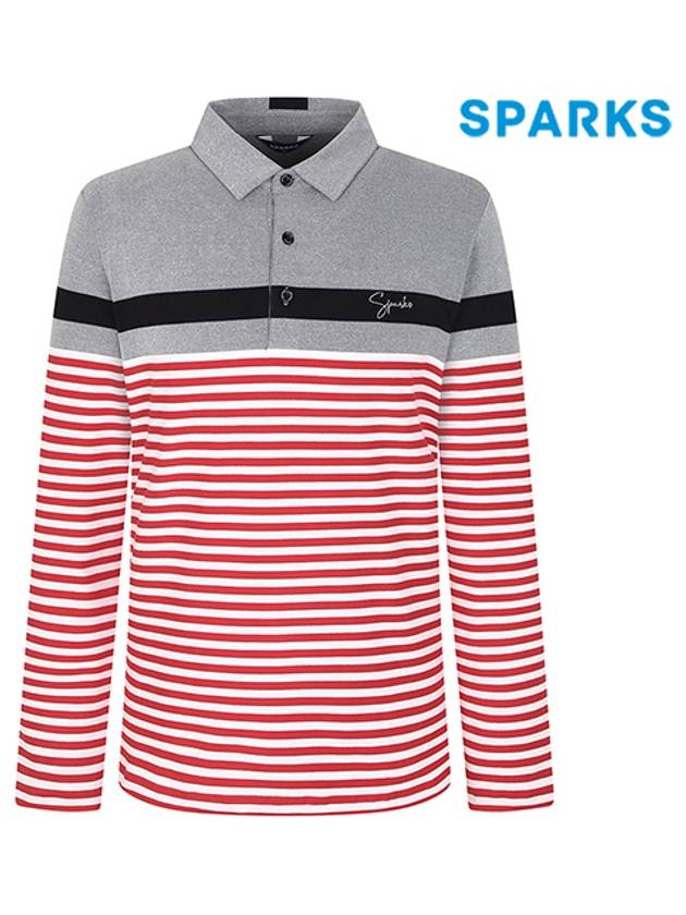 Men s Red Stripe Collar Long Sleeve T Shirt SL3MTS010 - SPARKS - BALAAN 1