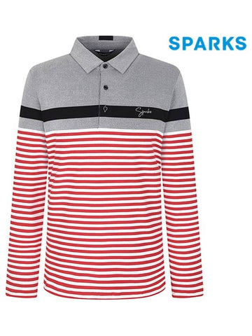 Men s Red Stripe Collar Long Sleeve T Shirt SL3MTS010 - SPARKS - BALAAN 1