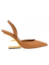 Women's First F Shape Metal Slingback Heels Brown - FENDI - BALAAN 2