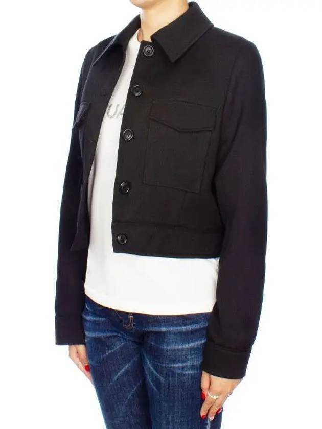 Women's Wool Pocket Crop Jacket Black - AMI - BALAAN.