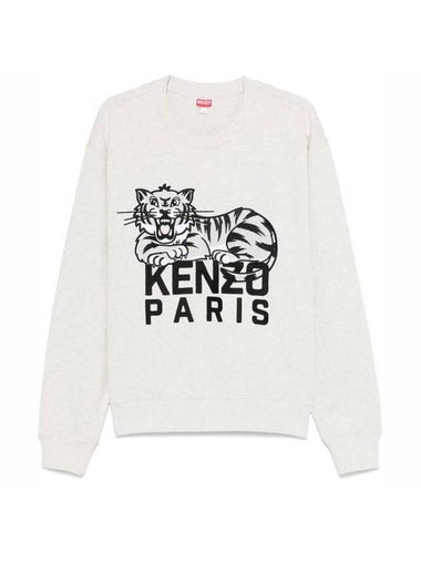 Happy Tiger Embroidered Sweatshirt Grey - KENZO - BALAAN 1