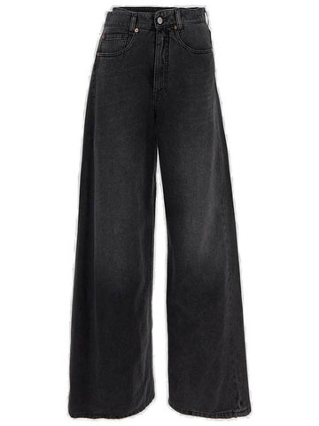 Logo Patch Asymmetric Wide Leg Jeans Grey - MAISON MARGIELA - BALAAN 1