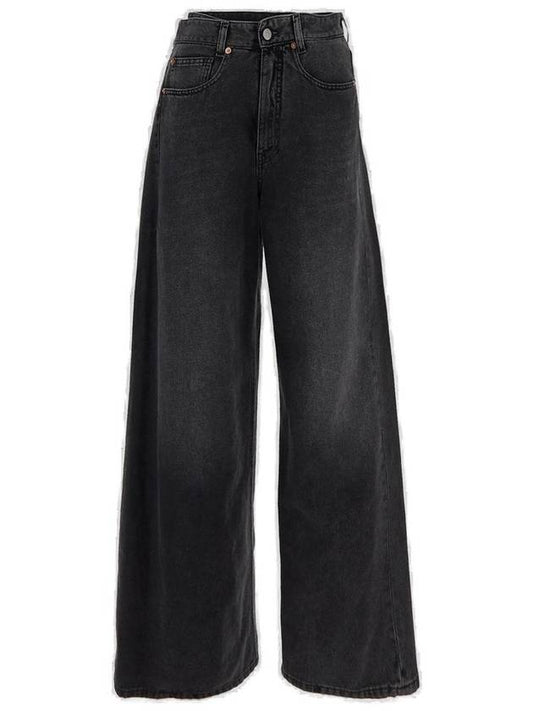 MM6 Maison Margiela Logo Patch Asymmetric Wide Leg Jeans - MAISON MARGIELA - BALAAN 1