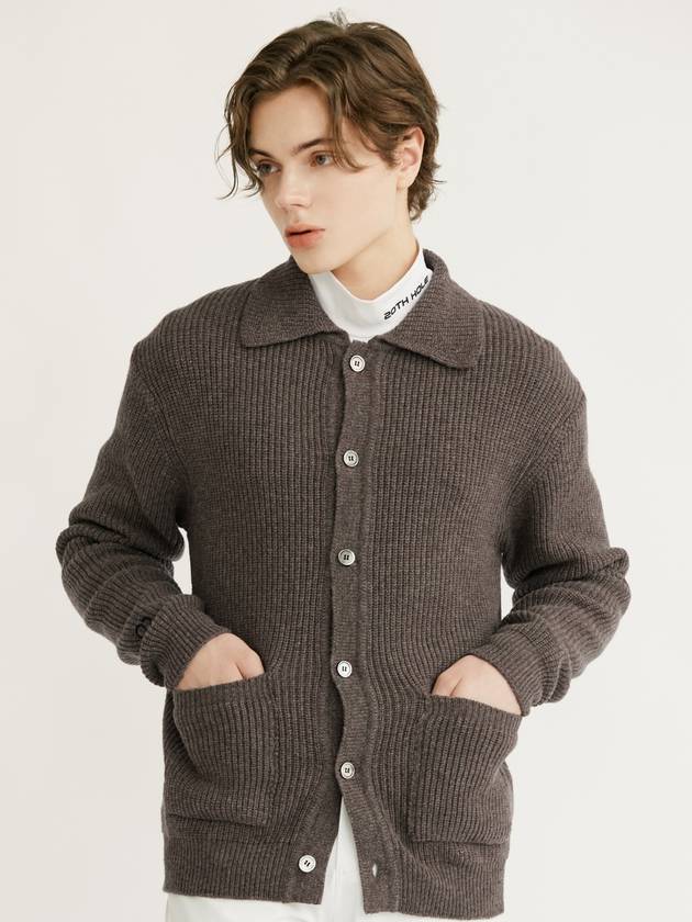 Lambswool collar pocket knit cardigan MBROWN - 20THHOLE - BALAAN 1