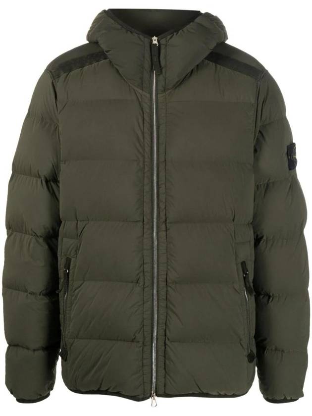 Seamless Logo Nylon Hooded Down Jacket Olive - STONE ISLAND - BALAAN 1