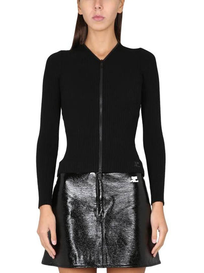 Extra Zip-Up Rib Knit Cardigan Black - COURREGES - BALAAN 2