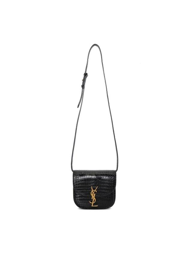 Kaia Shiny Crocodile-Embossed Leather Small Shoulder Bag Black - SAINT LAURENT - BALAAN 5