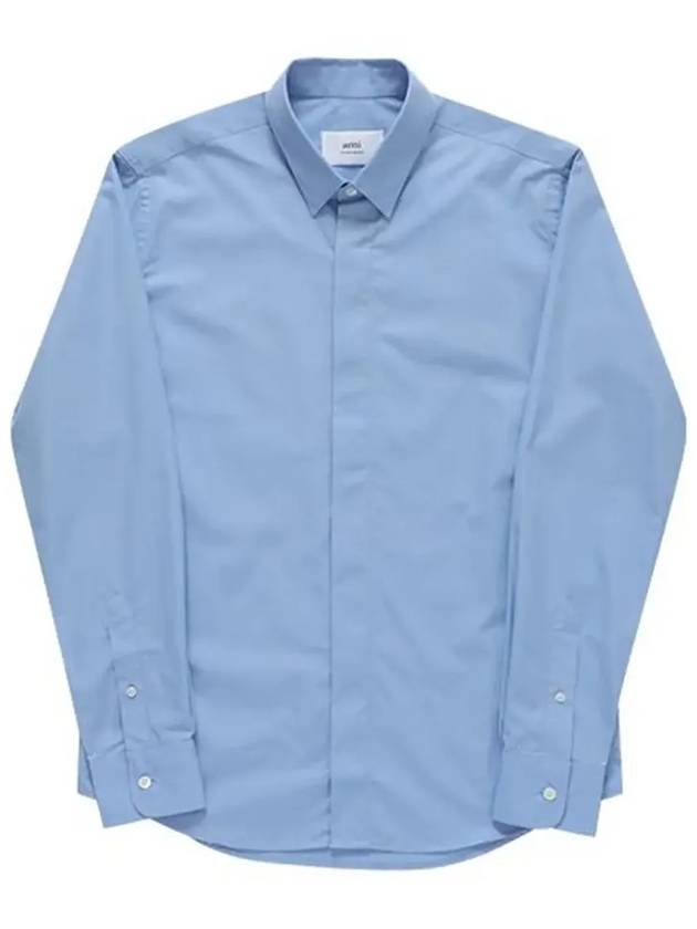 Tonal Logo Classic Long Sleeve Shirt Blue - AMI - BALAAN 5