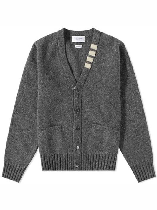 Reverse Jersey Stitch Donegal 4-Bar V-Neck Cardigan Grey - THOM BROWNE - BALAAN 2