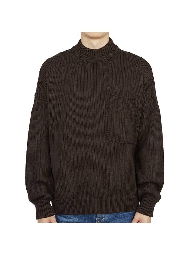 Men's Mock Neck Wool Knit Top Brown - TEN C - BALAAN 2