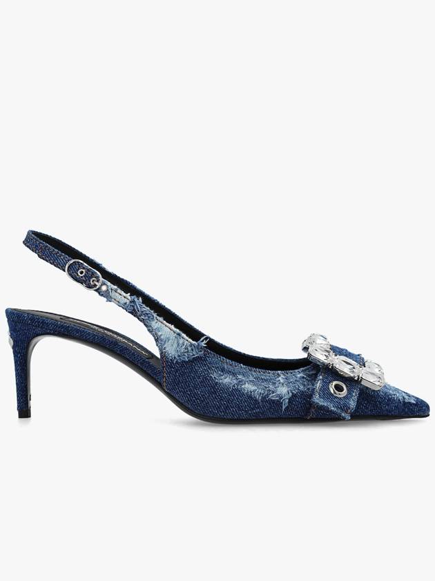 Rhinestone Buckle Patchwork Denim Slingback Heel Blue - DOLCE&GABBANA - BALAAN 2