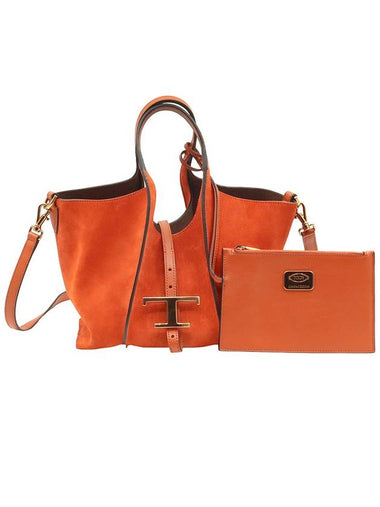 Orange brown suede gold plated timeless shopper mini 2WAY XBWTSBA9100 - TOD'S - BALAAN 1