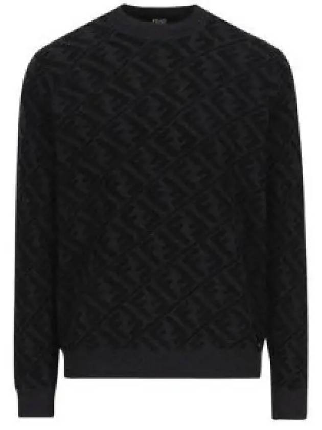 Men's Regular Fit Crew Neck Wool Knit Top Black Grey - FENDI - BALAAN 2