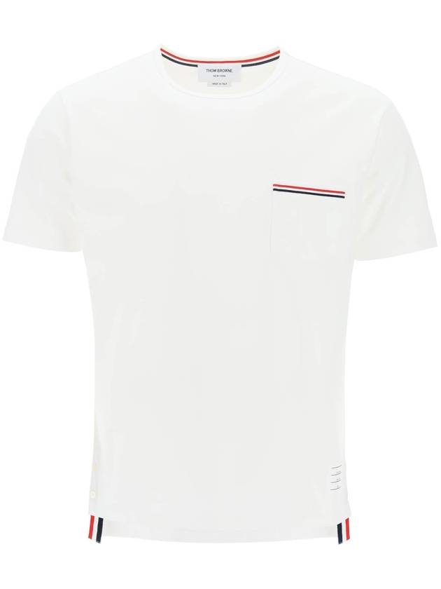 Men's Medium Weight Jersey Tipped Pocket Crewneck Short Sleeve T-Shirt White - THOM BROWNE - BALAAN 2