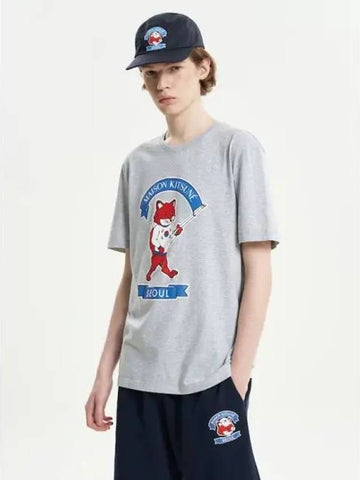 Unisex Fox Print Regular T Shirt Light Gray Melange Domestic Product GM0023071060615 - MAISON KITSUNE - BALAAN 1