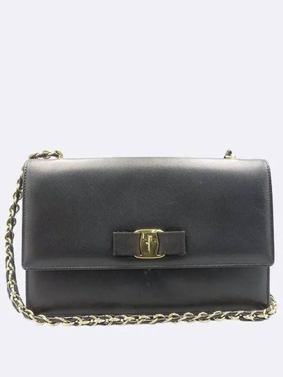 Ferragamo 21 E480 Black Color Saffiano Barazini Gold Metal Chain Cross Bag - SALVATORE FERRAGAMO - BALAAN 2