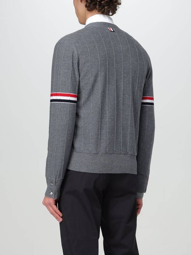 RWB V-neck Striped Virgin Wool Cardigan Grey - THOM BROWNE - BALAAN 4