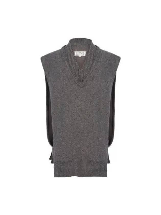 Layered Detail V-Neck Knit Vest Medium Grey - MAISON MARGIELA - BALAAN 2