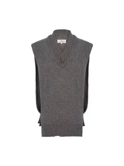 Layered Detail V-Neck Knit Vest Medium Grey - MAISON MARGIELA - BALAAN 2