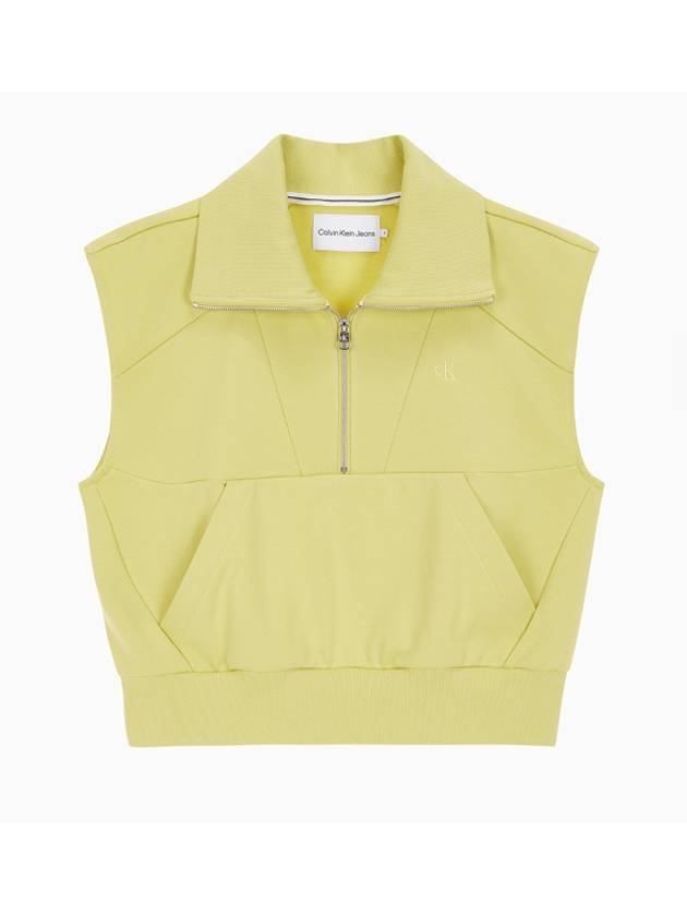 Jeans Drop Shoulder Half Zip Up Sleeveless Knit Top Yellow Sand - CALVIN KLEIN - BALAAN 1