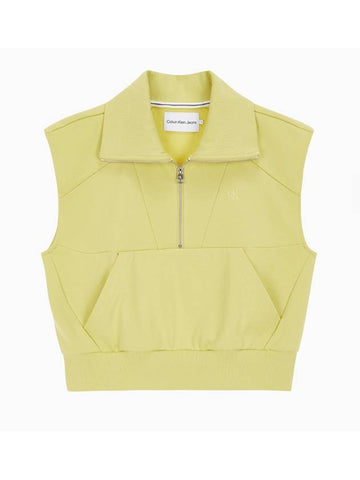 Jeans Drop Shoulder Half Zip Up Sleeveless Knit Top Yellow Sand - CALVIN KLEIN - BALAAN 1