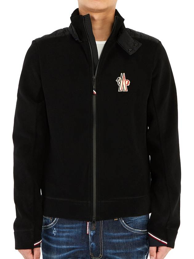 Logo Patch Fleece Zip-Up Jacket Black - MONCLER - BALAAN 3