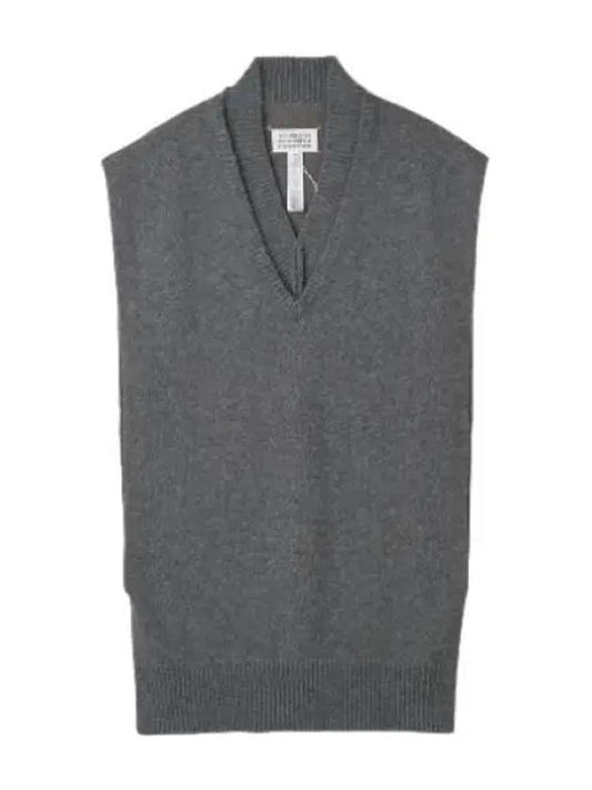 Stitched V neck knit vest medium gray - MAISON MARGIELA - BALAAN 1