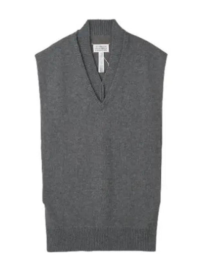 Layered Detail V-Neck Knit Vest Medium Grey - MAISON MARGIELA - BALAAN 2