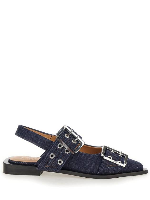 Blue Ballet Shoes With Double Buckle In Denim Woman - GANNI - BALAAN 1