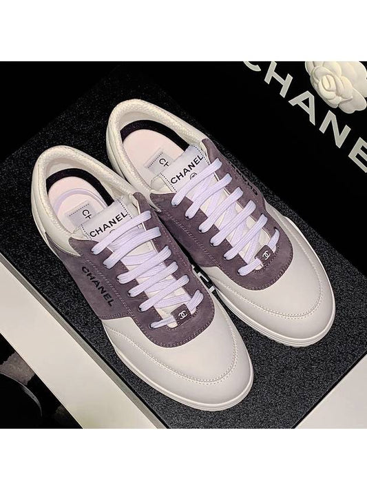 Women s Sneakers Suede Calfskin White Gray Charcoal - CHANEL - BALAAN 2