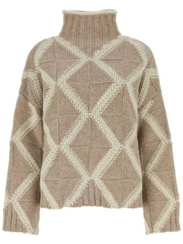 Argyle Intarsia Wool Turtleneck Desert Mel - BOTTEGA VENETA - BALAAN 1