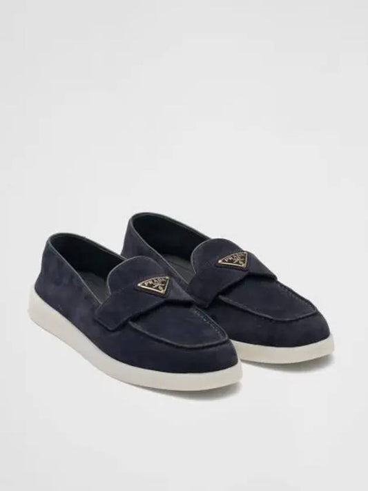 Triangle Logo Suede Leather Loafers Blue - PRADA - BALAAN 2