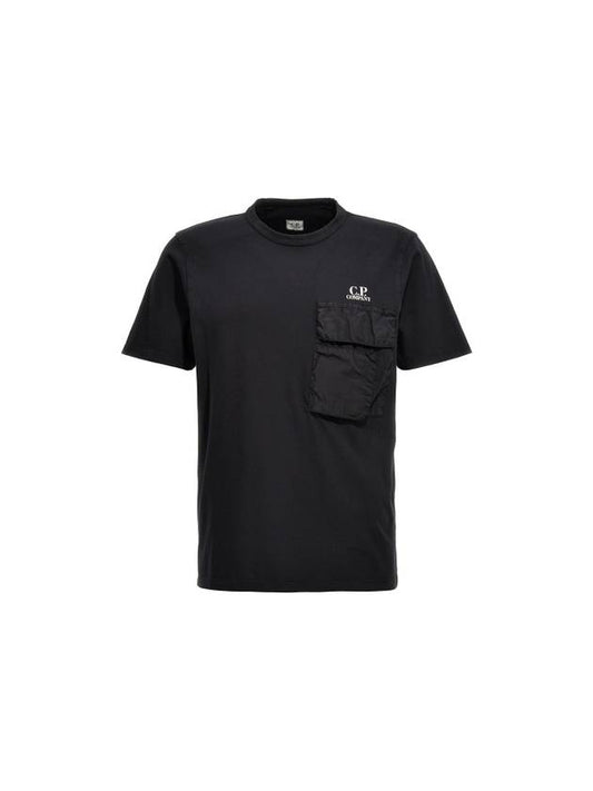 Men's Logo Print Pocket Short Sleeve T-Shirt Black - CP COMPANY - BALAAN 1