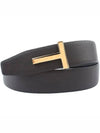 Gold Soft Grain Leather T Icon Belt Brown Black - TOM FORD - BALAAN.