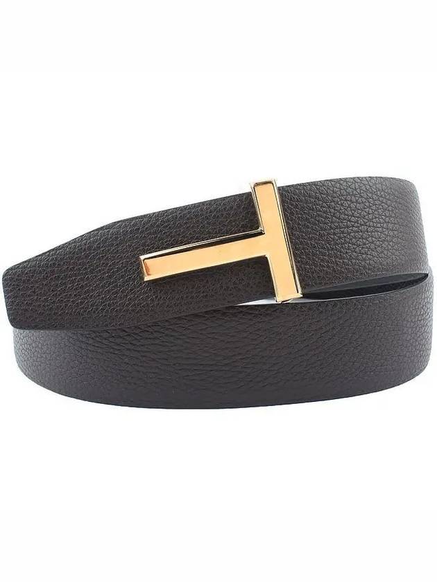 Gold Soft Grain Leather T Icon Belt Brown Black - TOM FORD - BALAAN 1