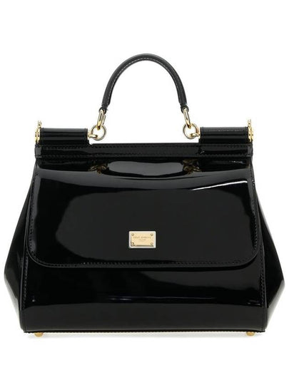 Polished Leather Medium Sicily Shoulder Bag Black - DOLCE&GABBANA - BALAAN 2