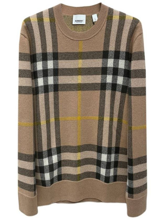 Check Pattern Cashmere Knit Top Brown - BURBERRY - BALAAN.