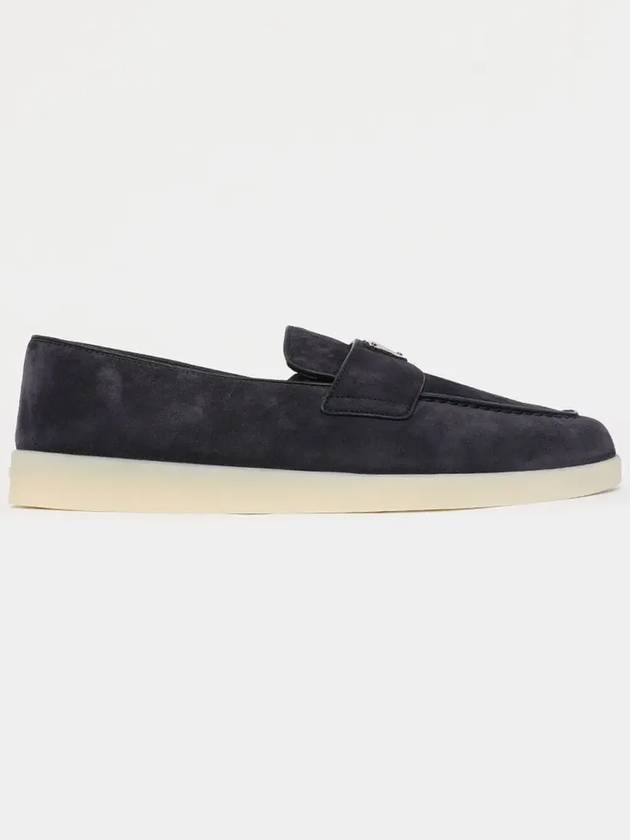 Triangle Logo Suede Loafers Navy - PRADA - BALAAN 4