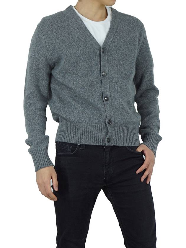 Heart Logo V Neck Cashmere Cardigan Heather Grey - AMI - BALAAN 4