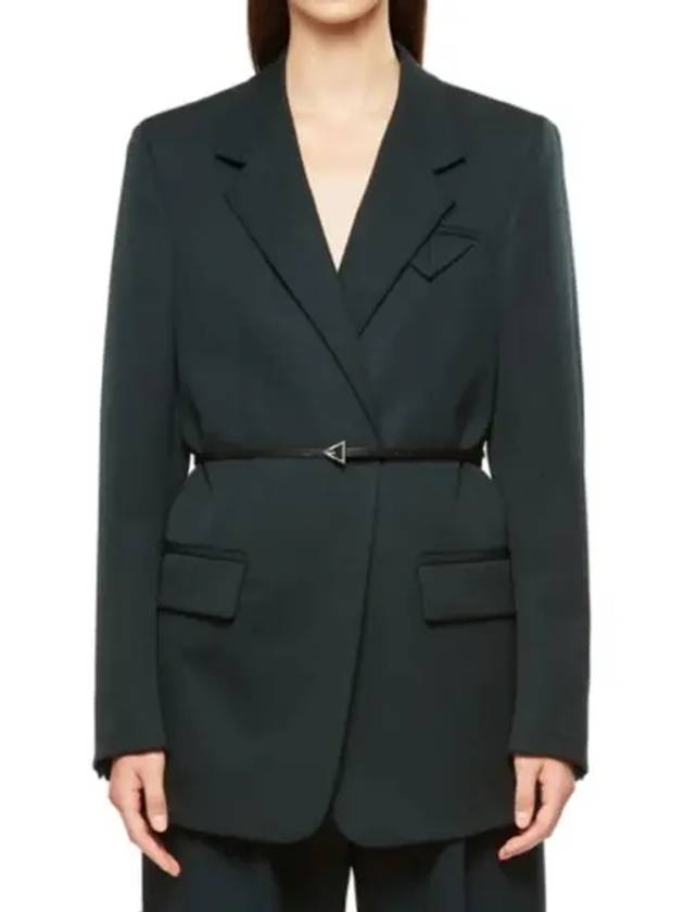 Belted Wool Blazer Jacket Green - BOTTEGA VENETA - BALAAN 3