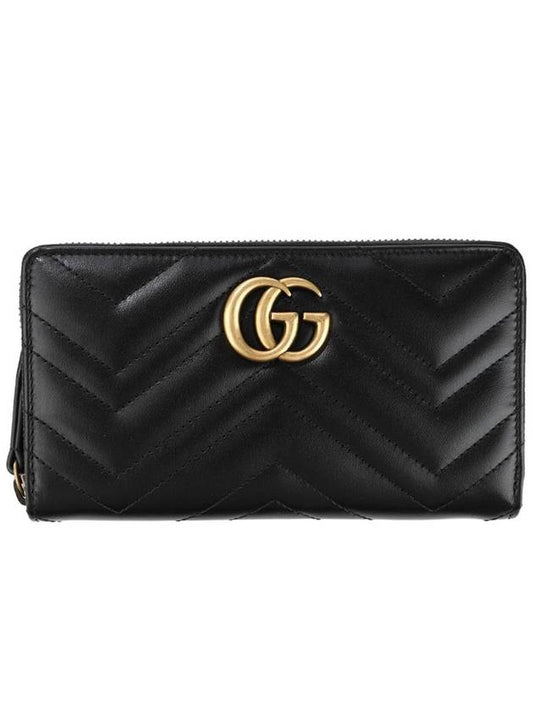 GG Marmont Chevron Matelasse Zipper Around Long Wallet Black - GUCCI - BALAAN 2