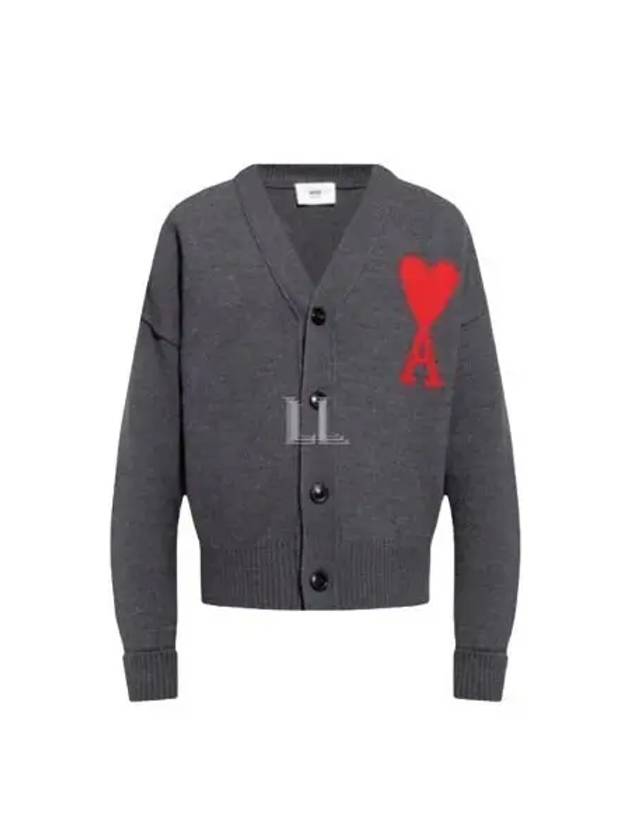 Big Heart Logo Wool Cardigan Grey - AMI - BALAAN 2