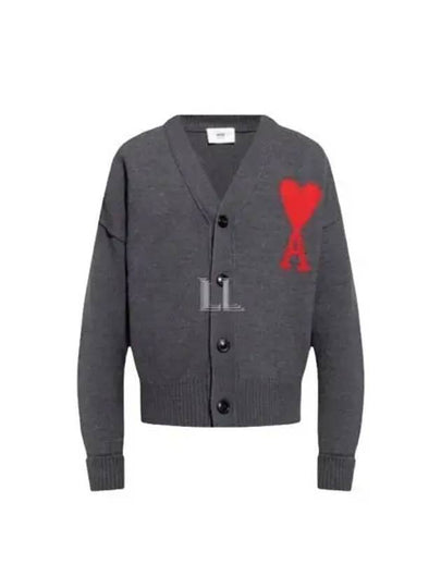 Big Heart Logo Wool Cardigan Grey - AMI - BALAAN 2