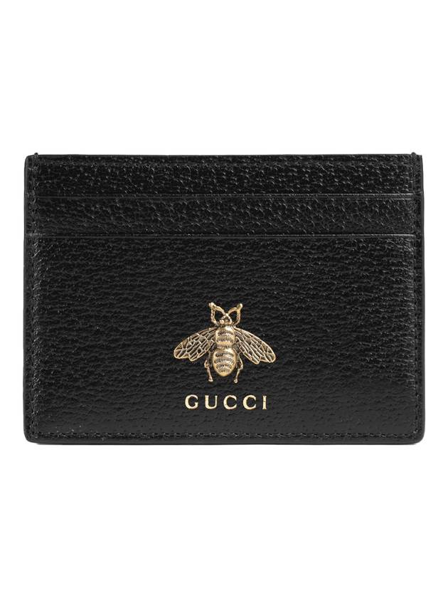 Leather Animalier Leather Card Case Wallet Black - GUCCI - BALAAN 1